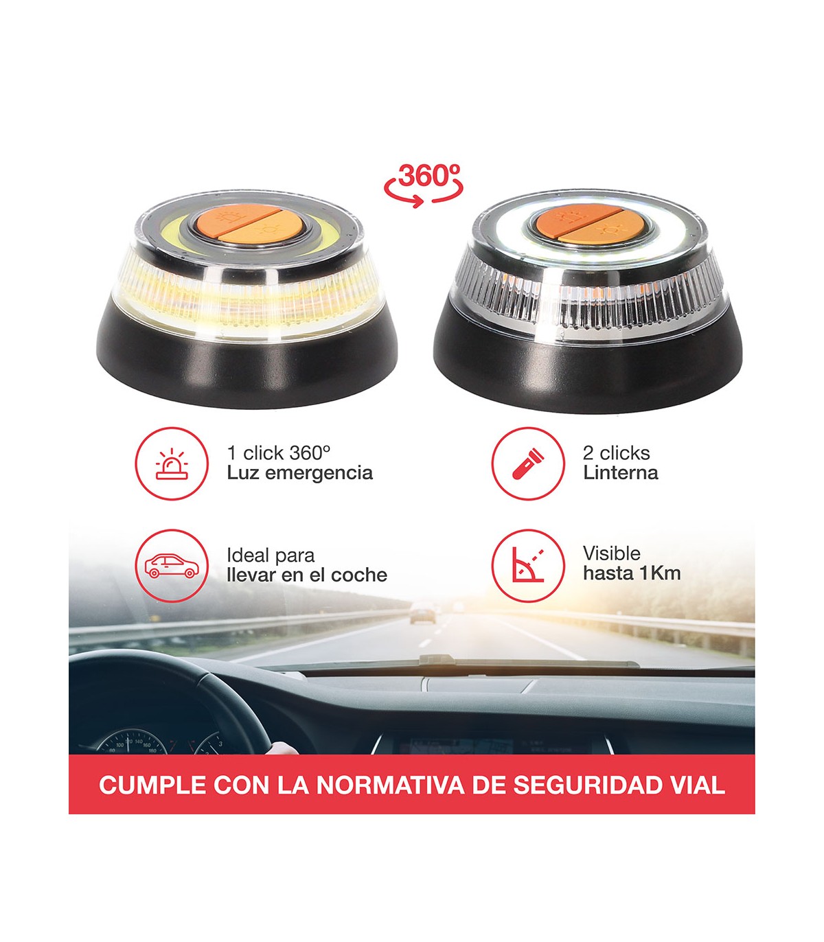 Luz de emergencia LED V16 homologada para señalización coche